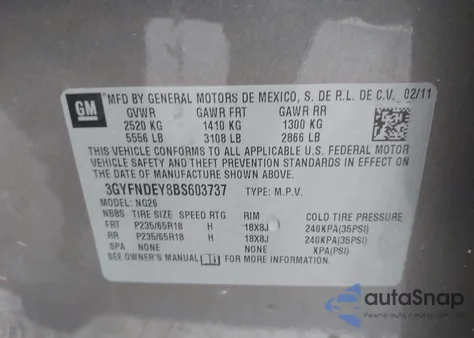 2011 Cadillac Srx Luxury Collection from USA, damaged, VIN 3GYFNDEY8BS603737